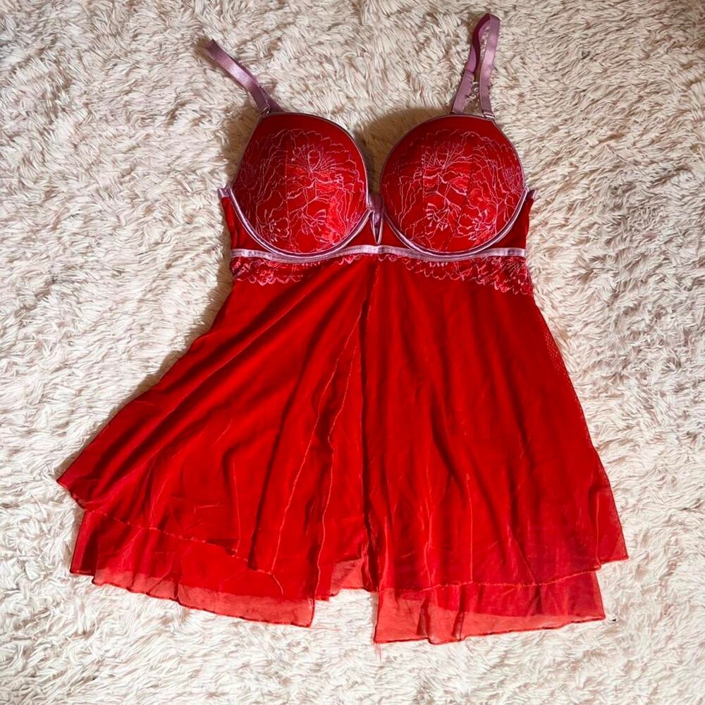 Red Lace Sexy HOT Valentines Madam Padded Underwire Floral‎ Babydoll Lingerie